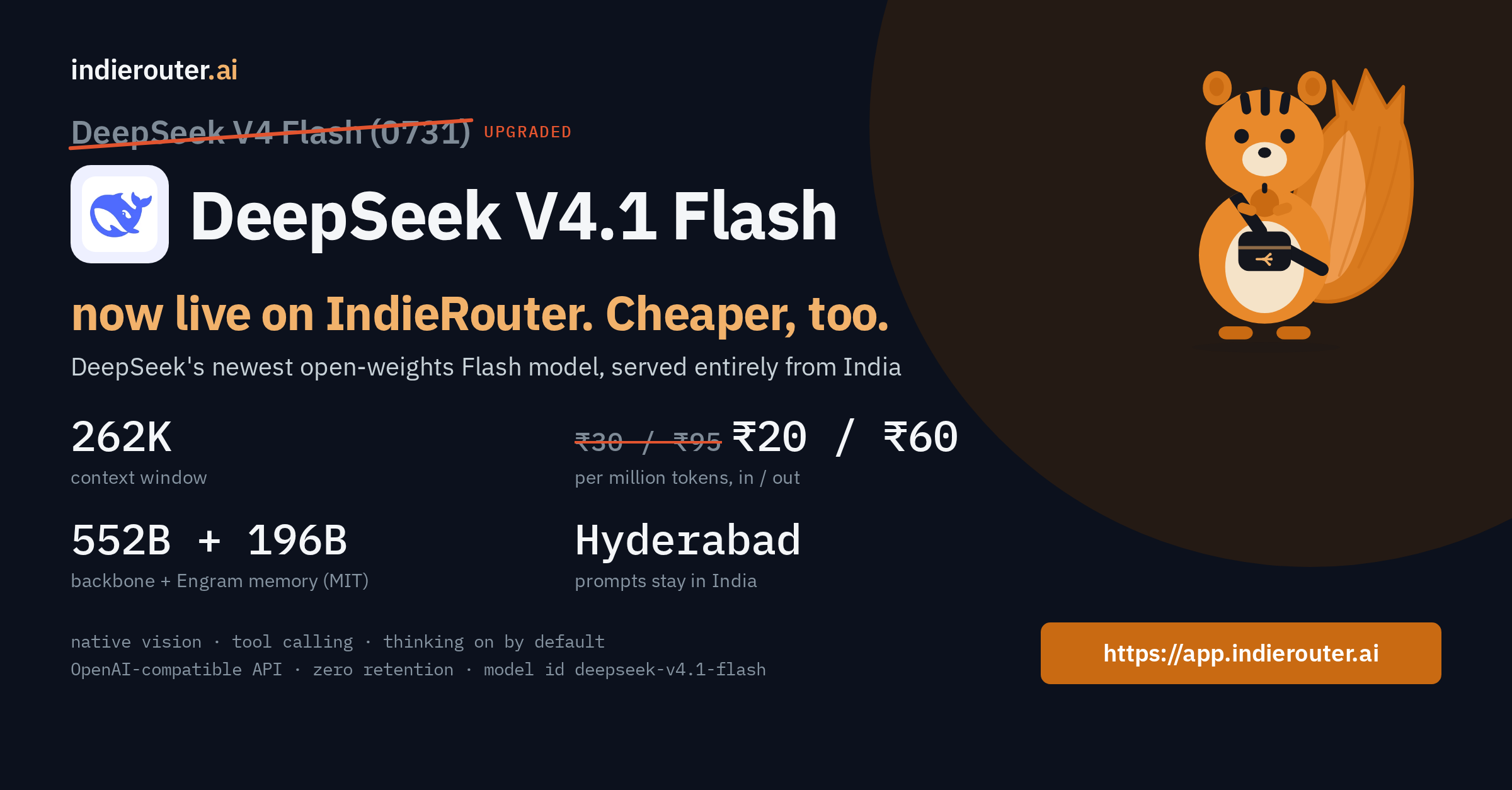 DeepSeek V4.1 Flash now live on IndieRouter